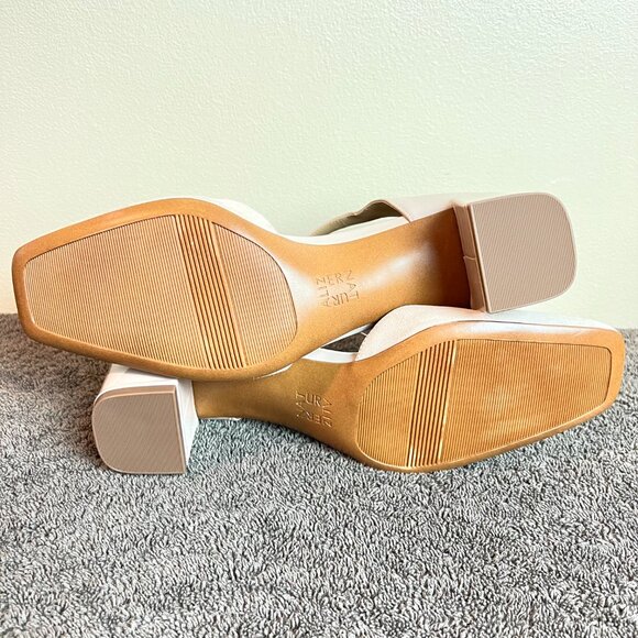 Naturalizer Size 8.5 Nude Beige Taupe Patent Suede Leather Block Heel Shoes - Picture 8 of 12